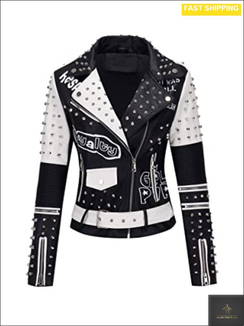 Faux Leather Moto Jacket Floral Short Coat Studded Biker